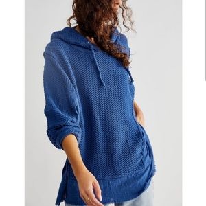 Free People Blue Textured Hoodie